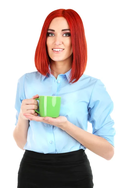 Beautiful business woman with cup — Stock Photo, Image
