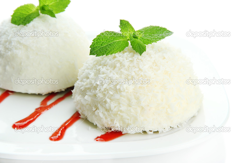 Delicious coconut cakes isolated on white