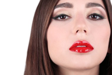 Kırmızı dudaklar closeup ile kız
