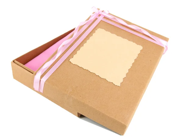 Boîte cadeau attachée avec ruban, isolée sur blanc — Photo