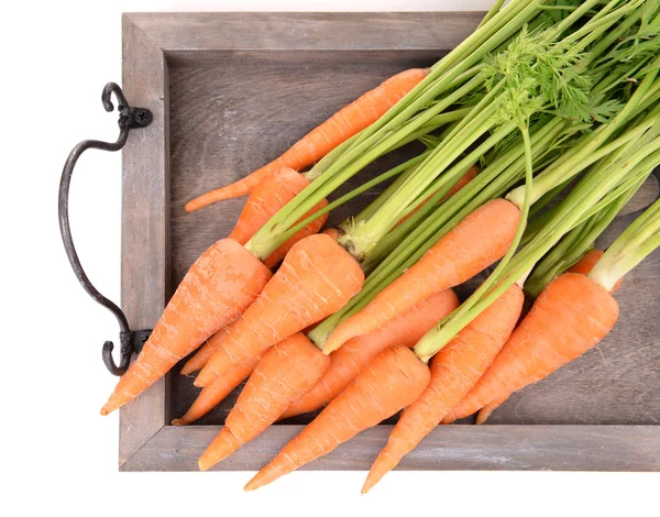 Fresh carrot on wooden tray — Stock Photo, Image
