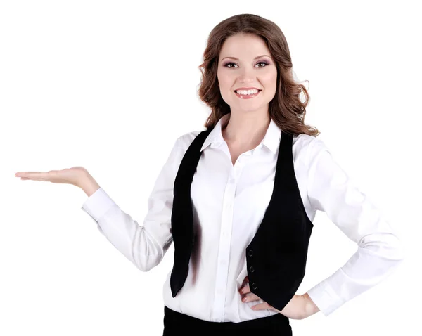 Молода бізнес-леді ізольована на білому — стокове фото