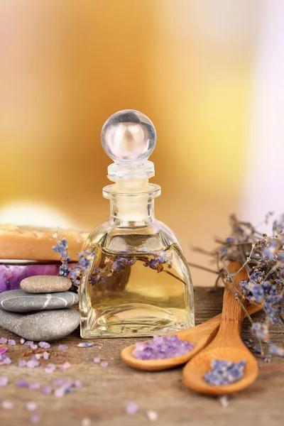 Lavender oil and flowers — Stock Photo, Image