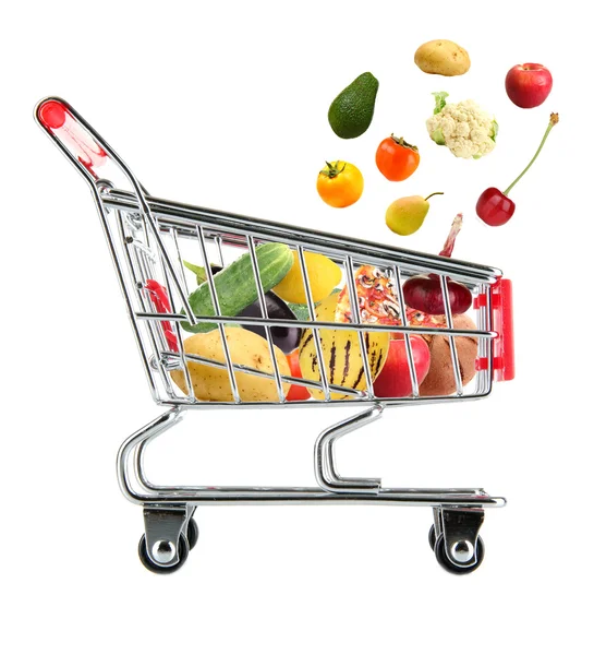 Full shopping trolley, isolated on white — Stock Photo, Image