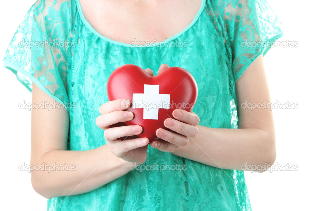 Red heart with cross sign n hands