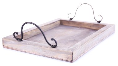 beyaz izole dekoratif eski ahşap tepsi