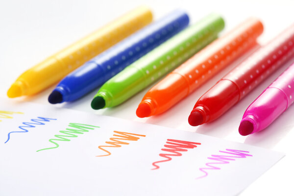 Bright markers isolated on white