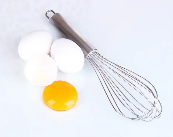 Corolla, flour and eggs isolated on white — Stock Photo, Image