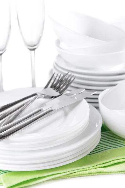 Set de platos blancos close-up —  Fotos de Stock