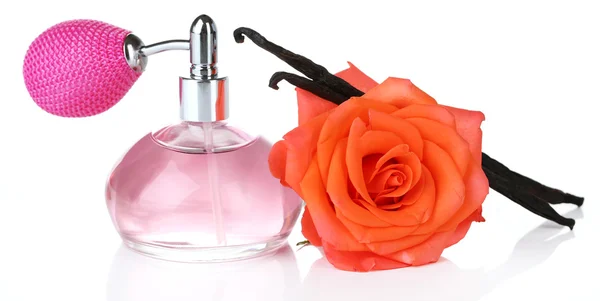 Perfume bottle with rose — Stock Photo, Image