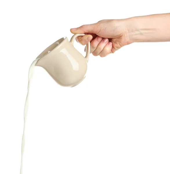 Pouring milk from pitcher — Stock Photo, Image