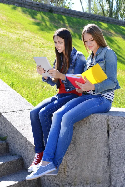 Studenten sitzen im Park — Stockfoto
