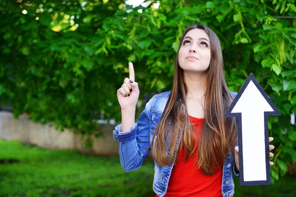 Beautiful girl with pointer — Stock Photo, Image