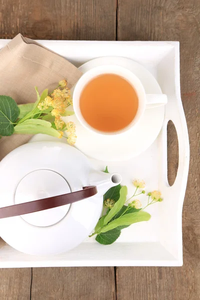 Tasty herbal tea with linden flowers — Stock Photo, Image