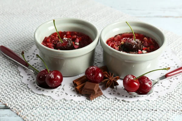 Tasty cherry dessert on table — Stock Photo, Image