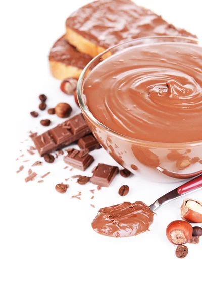 Crema di cioccolato dolce in ciotola — Foto Stock