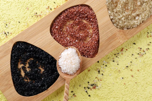 Different sea salt on table — Stock Photo, Image