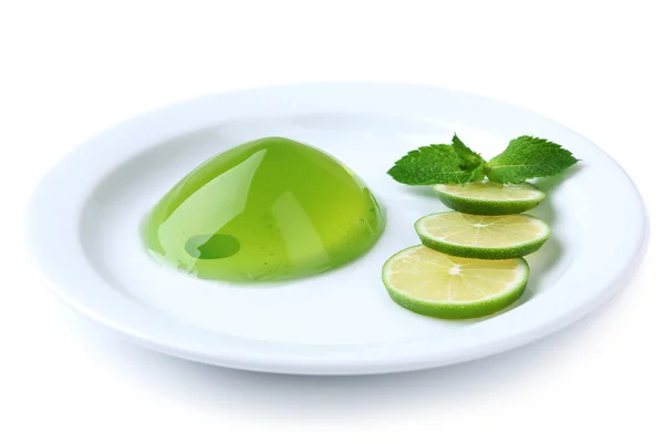 Green jelly with mint leaves — Stock Photo, Image