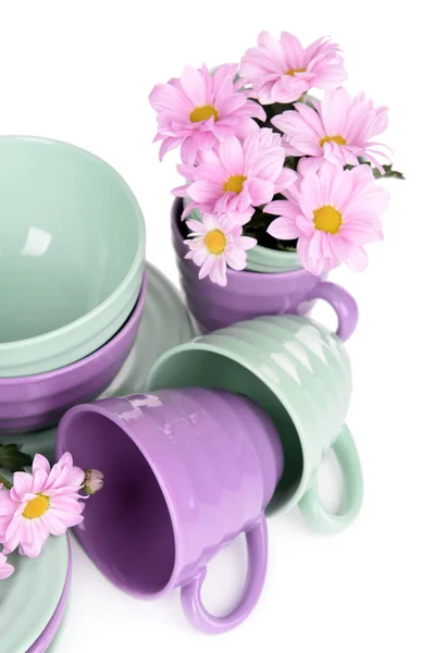 Bright dishes with flowers — Stock Photo, Image