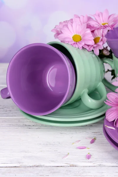 Bright cups and saucers — Stock Photo, Image