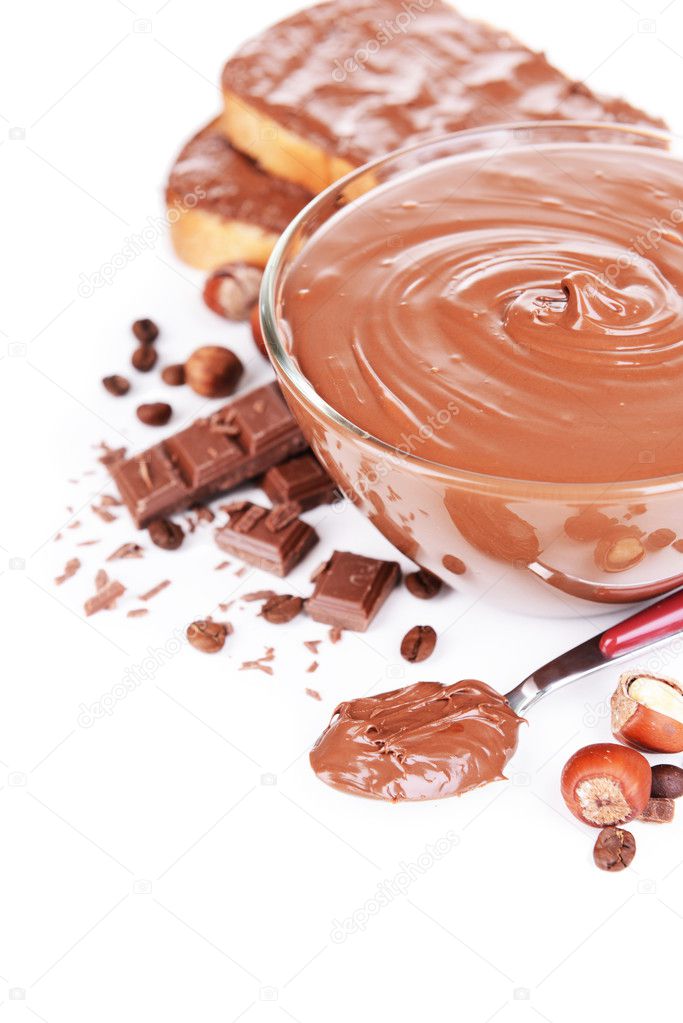Sweet chocolate cream in bowl