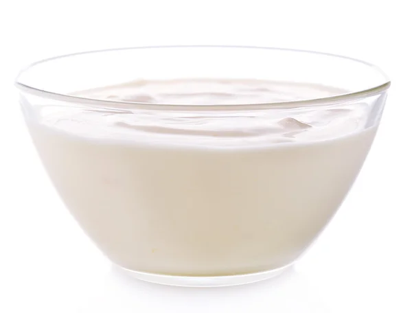 Glass bowl of yogurt — Stock Photo, Image