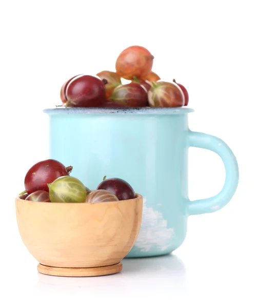 Ripe gooseberries in mug . — Stock Photo, Image