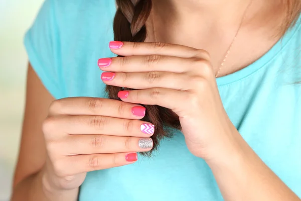 Female hand with stylish colorful nails — Stock Photo, Image