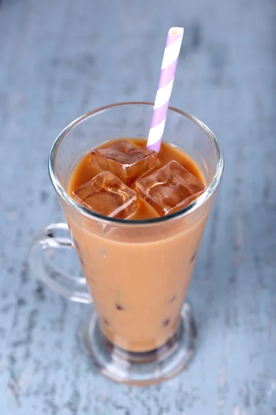 Glass of iced milk coffee — Stock Photo, Image