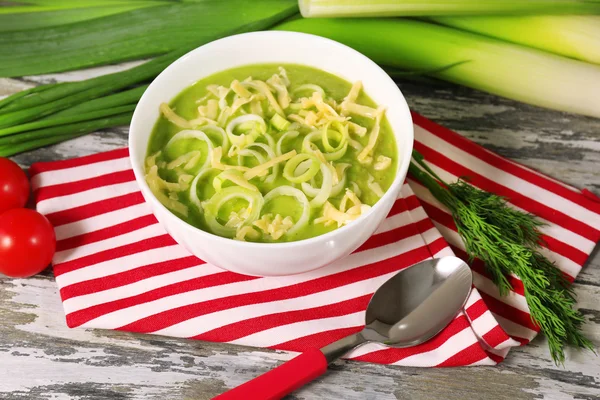 Leek soup on table — Stock Photo, Image