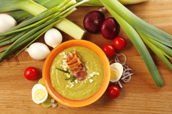 Leek soup on table — Stock Photo, Image