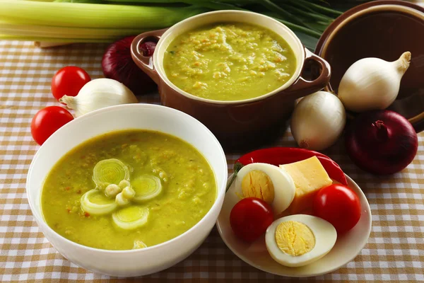 Leek soup on table — Stock Photo, Image