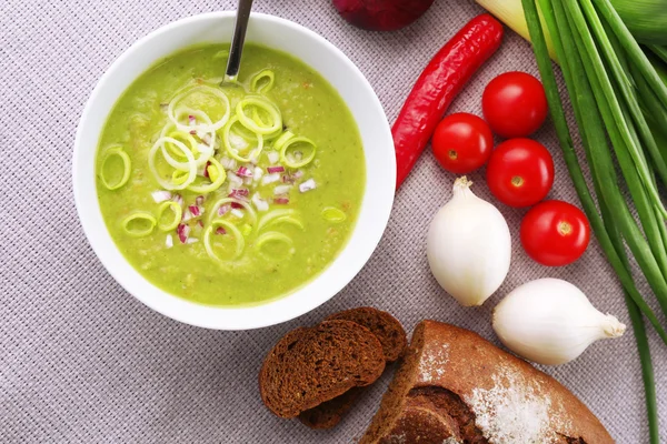 Leek soup on table — Stock Photo, Image