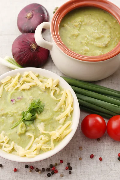 Leek soup on table — Stock Photo, Image