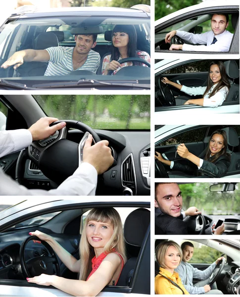 Car driving collage — Stock Photo, Image