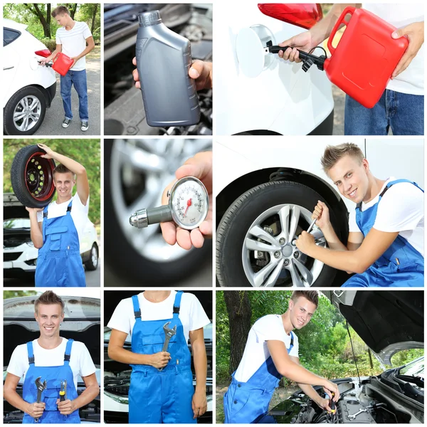 Colagem de carro mecânico — Fotografia de Stock