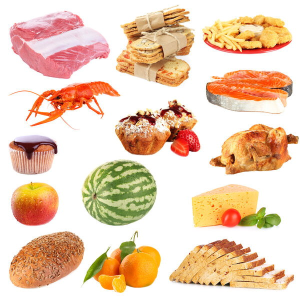 Food collage isolated on white