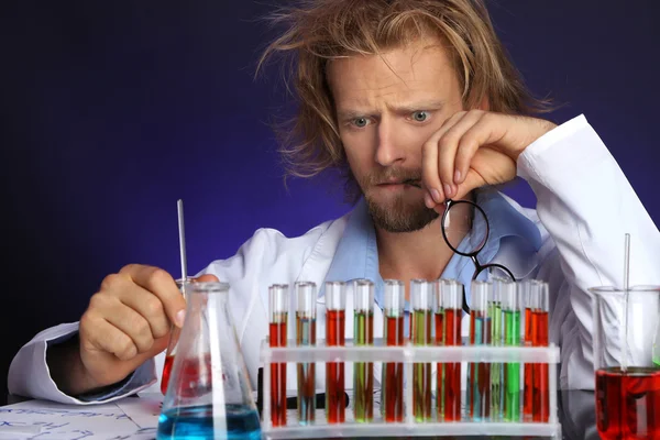 Crazy scientist in laboratory — Stock Photo, Image