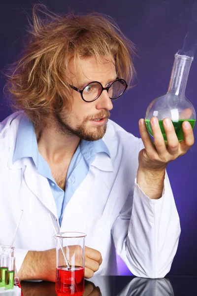 Crazy scientist in laboratory — Stock Photo, Image