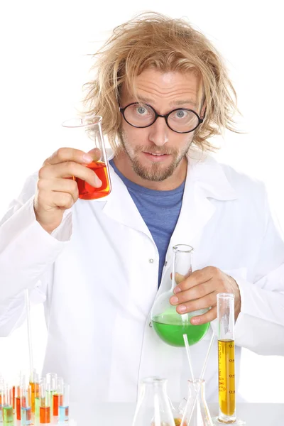 Cientista louco em laboratório — Fotografia de Stock