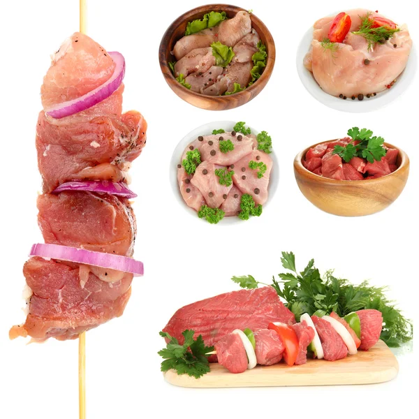 Collage van rauw vlees geïsoleerd op wit — Stockfoto