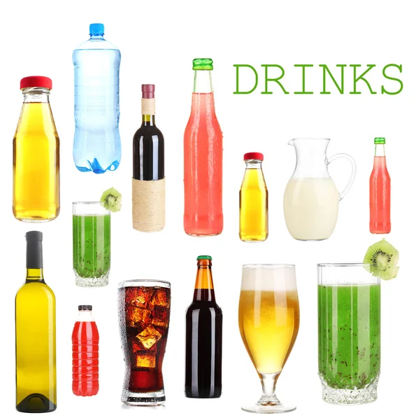 Drinks collage isolated on white — Stock Photo, Image