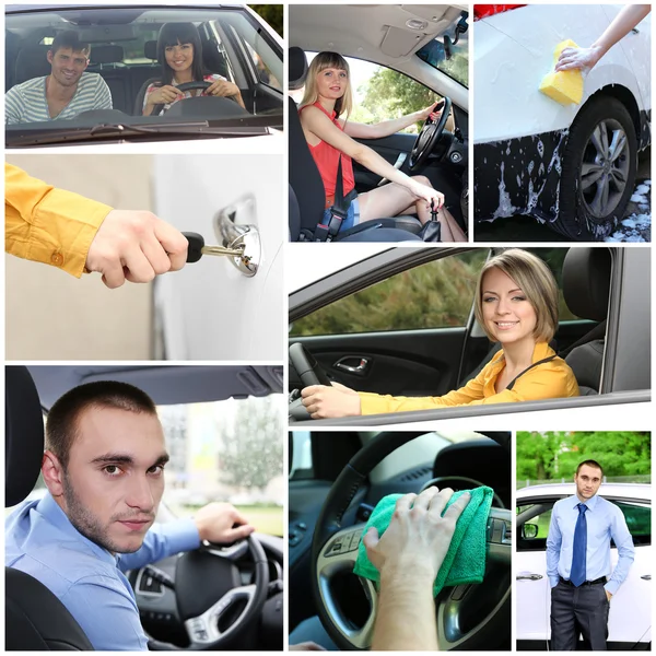 Car driving collage — Stock Photo, Image