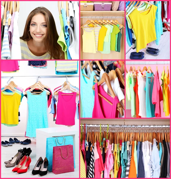 Girl choosing cloth, collage — Stock Photo, Image