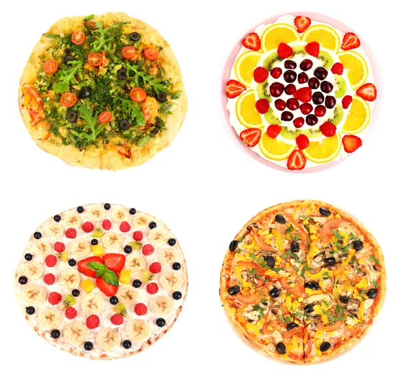 Collage aus verschiedenen Pizza isoliert auf weiß — Stockfoto