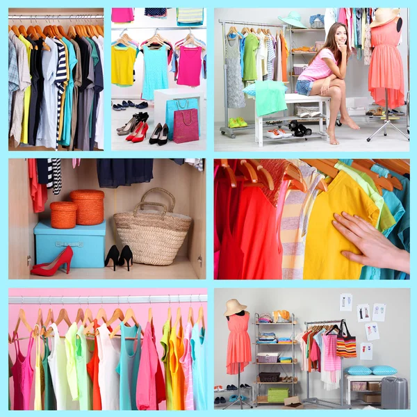 Girl choosing cloth, collage — Stock Photo, Image