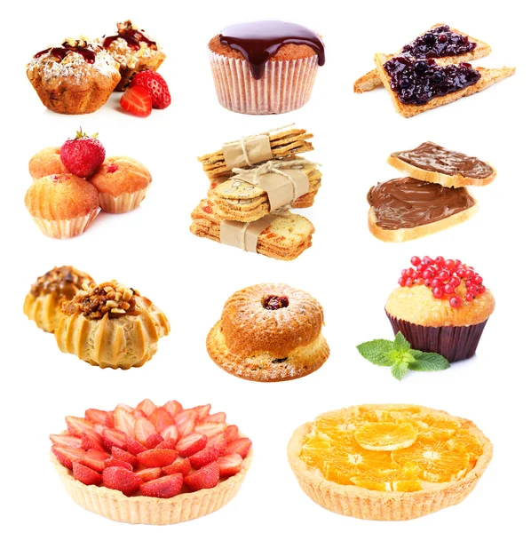 Sweet food collage isolated on white — Stock Photo, Image
