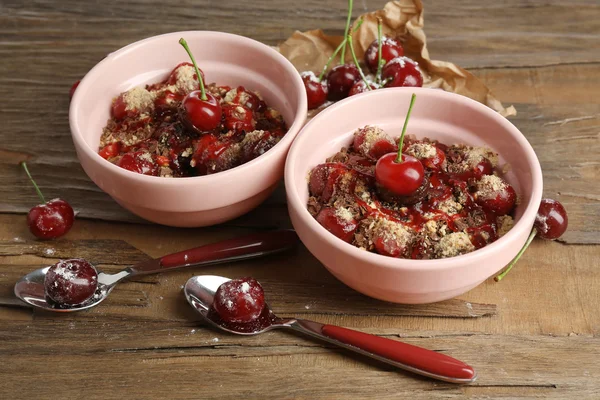 Tasty cherry dessert on table — Stock Photo, Image