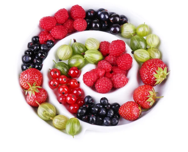 Forest berries on plate, isolated on white — Stock Photo, Image