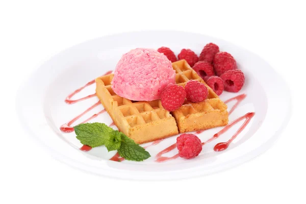 Belgian waffles with ice cream — Stock Photo, Image